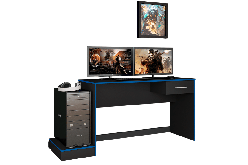 ESCRITORIO GAMER NEGRO AZUL 4176